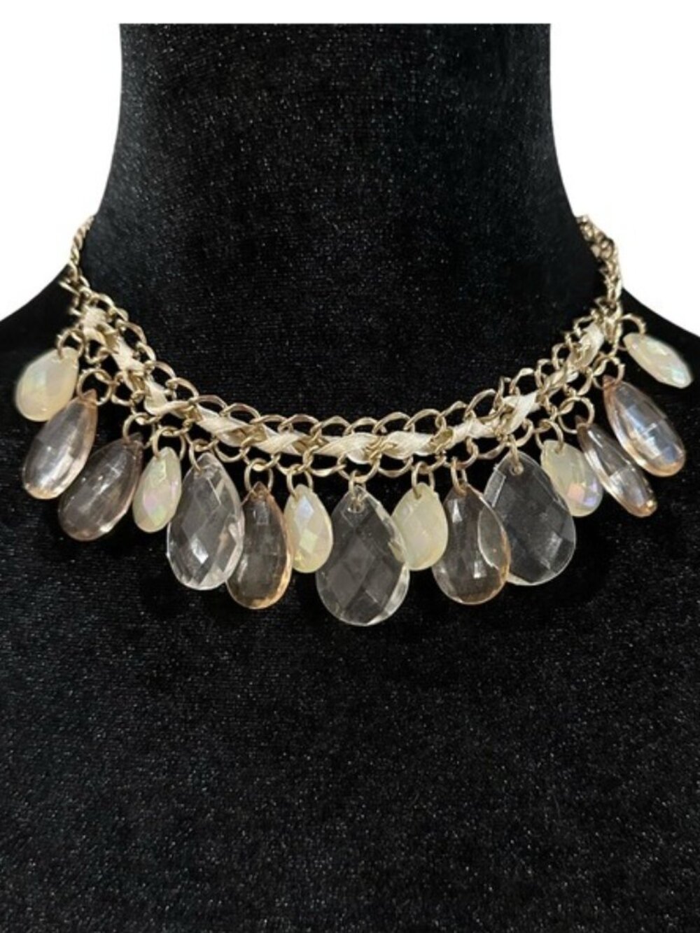 CATO Statement Necklace Teardrop Fringe Gold Tone Adjustable Length Matching Ear